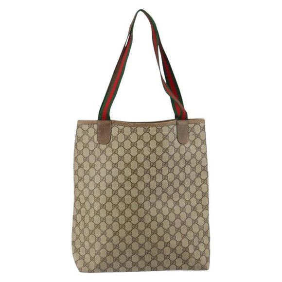 GUCCI GG Supreme Web Sherry Line Tote Bag PVC Beige - Picture 3 of 16